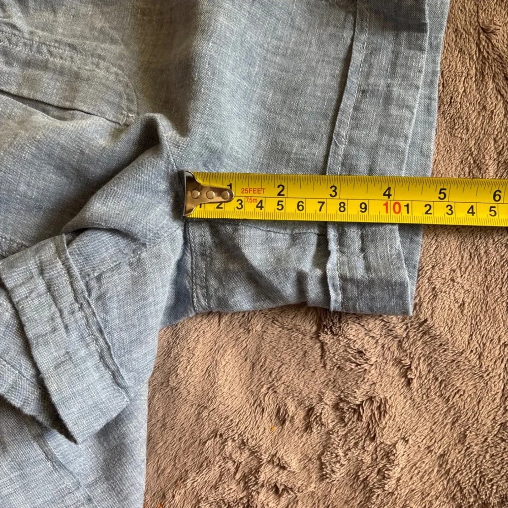 Athleta Cabo Linen 4" Shorts Light Blue Chambray Drawstring Waist 10 - Picture 8 of 9